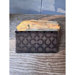 Coach Signature Canvas Checkbook Wallet Black Purple Interior Snap Closure